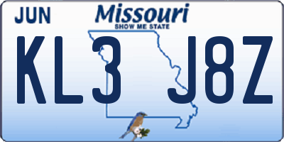 MO license plate KL3J8Z