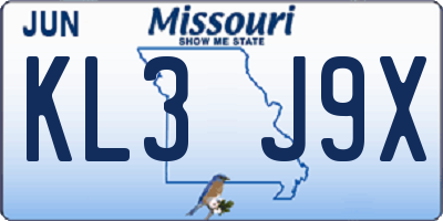 MO license plate KL3J9X