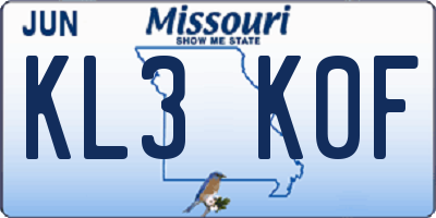 MO license plate KL3K0F