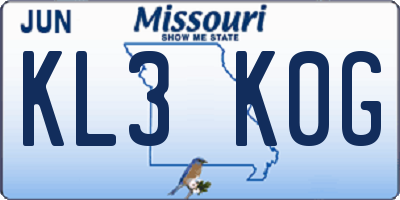 MO license plate KL3K0G