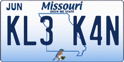 MO license plate KL3K4N