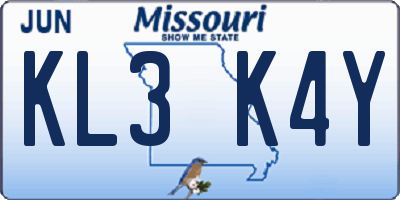 MO license plate KL3K4Y