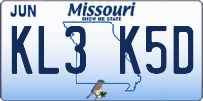 MO license plate KL3K5D