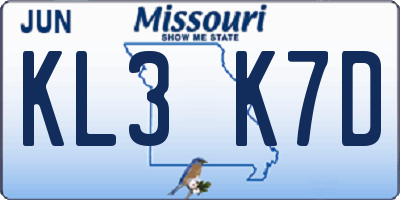 MO license plate KL3K7D