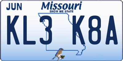 MO license plate KL3K8A