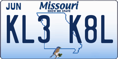 MO license plate KL3K8L