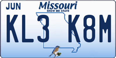 MO license plate KL3K8M