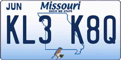 MO license plate KL3K8Q