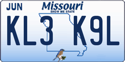 MO license plate KL3K9L
