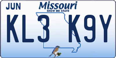 MO license plate KL3K9Y