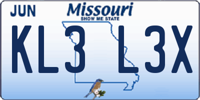 MO license plate KL3L3X