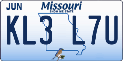 MO license plate KL3L7U