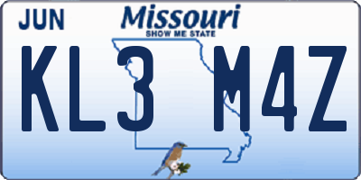 MO license plate KL3M4Z