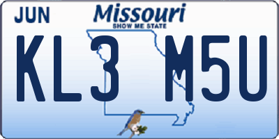 MO license plate KL3M5U
