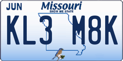 MO license plate KL3M8K