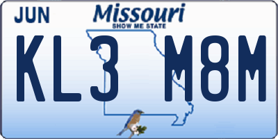 MO license plate KL3M8M