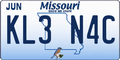 MO license plate KL3N4C