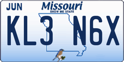 MO license plate KL3N6X