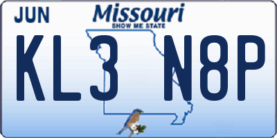 MO license plate KL3N8P