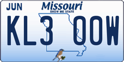 MO license plate KL3O0W