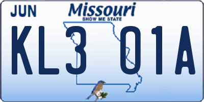 MO license plate KL3O1A
