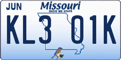 MO license plate KL3O1K