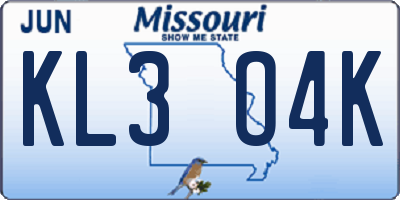 MO license plate KL3O4K