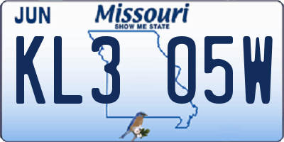 MO license plate KL3O5W