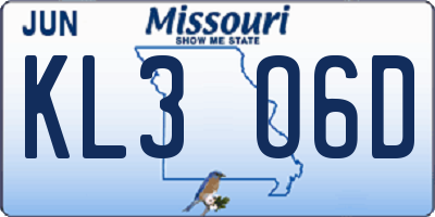 MO license plate KL3O6D