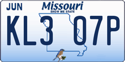 MO license plate KL3O7P