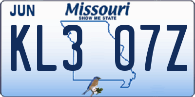 MO license plate KL3O7Z