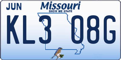 MO license plate KL3O8G