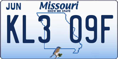 MO license plate KL3O9F