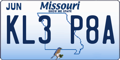 MO license plate KL3P8A