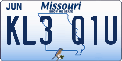 MO license plate KL3Q1U