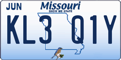 MO license plate KL3Q1Y