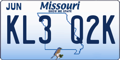 MO license plate KL3Q2K