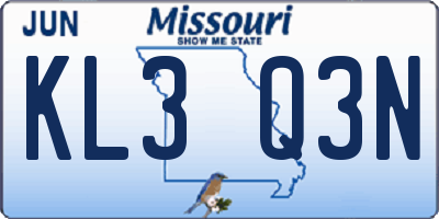 MO license plate KL3Q3N