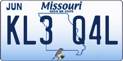 MO license plate KL3Q4L