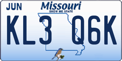 MO license plate KL3Q6K