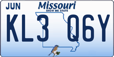 MO license plate KL3Q6Y
