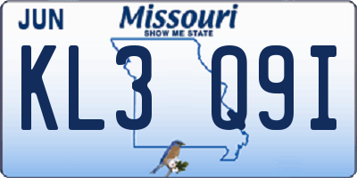 MO license plate KL3Q9I