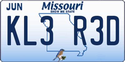 MO license plate KL3R3D