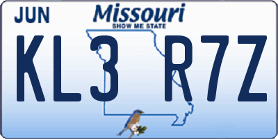 MO license plate KL3R7Z