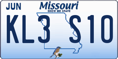 MO license plate KL3S1O