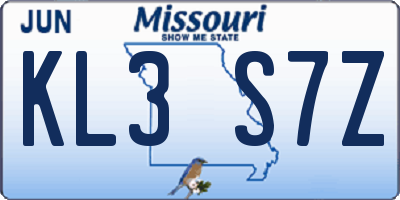 MO license plate KL3S7Z