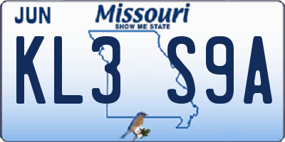 MO license plate KL3S9A