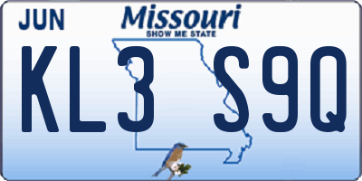 MO license plate KL3S9Q