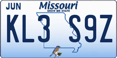 MO license plate KL3S9Z
