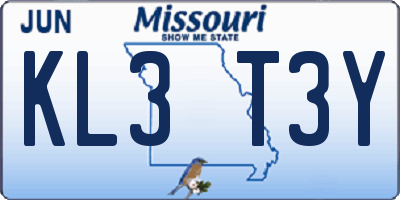 MO license plate KL3T3Y